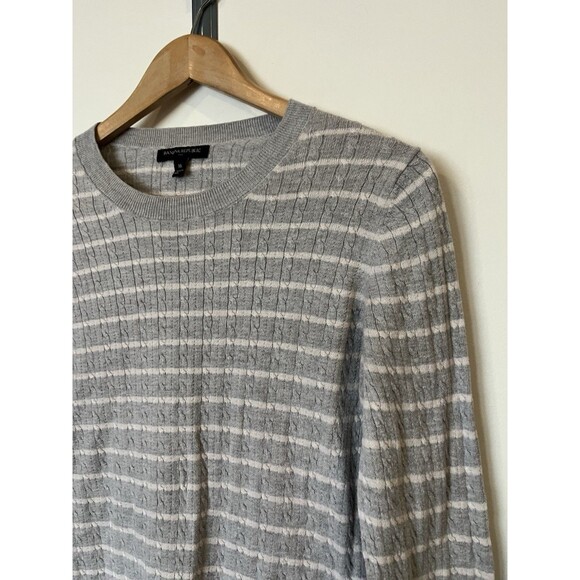 Banana Republic Gray White Stripe Cable Knit Crew Neck Lightweight Sweater M - Picture 2 of 7